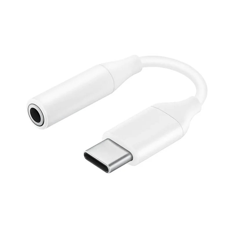 Adaptateur USB-C vers prise jack 3,5 mm d'origine Samsung en blanc.